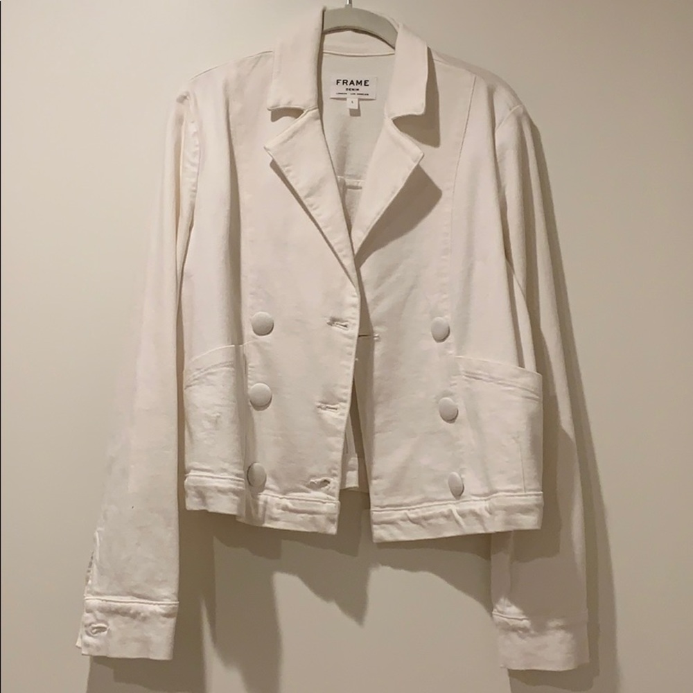 Frame double breasted denim jacket (white)